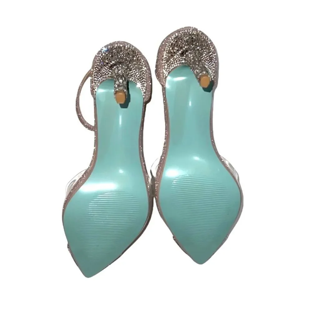 𝅺blue by Betsey Johnson Ginger Clear Metallic Rhinestone Ankle Strap Pumps
